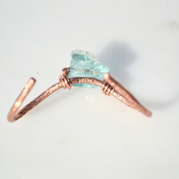 Natural Blue Sea Glass Copper Cuff Bracelet Boho Handmade wire wrapped - Picture 5 of 8